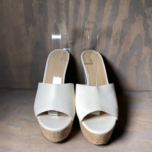 Veronica Beard Dali Python-Embossed Heels Cork Platform Wedge Mules Womens 10 - Picture 2 of 12